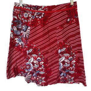 Live A Little Women's Red Floral Paisley Bandana Ribbon Trim A Line Skirt 10